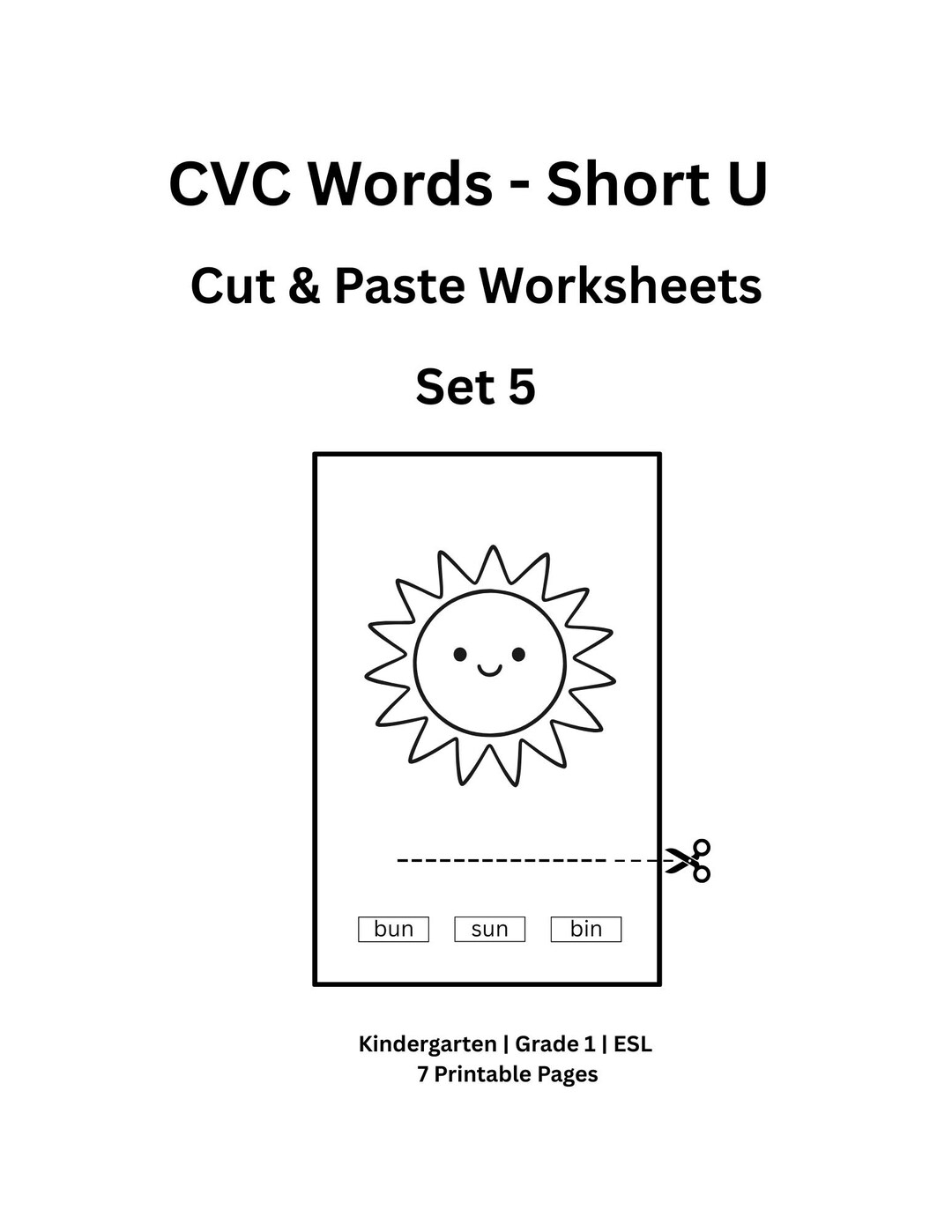 Short U CVC Words Cut & Paste Worksheets | Kindergarten Phonics ...