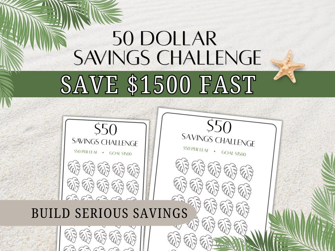 50 Dollar Savings Challenge Printable | Cash Stuffing Challenge A4 A6 ...
