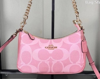 Authentic Cobalt Blue Ashley Dotted Op Art Signature Coach Handbag
