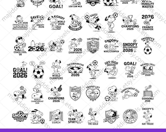 Snoopy Soccer SVG Bundle, World Championship 2026 SVG, Football Player Svg, Soccer Champion Svg, Sport Fan SVG, Cricut Cut Files Png Eps Dxf
