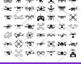 Drone SVG Bundle – 49 Drone Designs for Cricut, Drone Silhouette SVG, Military Drone SVG, Quadcopter Drone Vector, Drone Svg, Png Cut Files