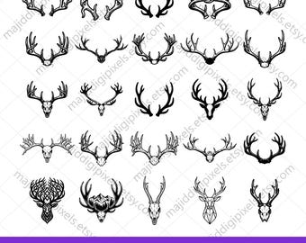 Deer Antler SVG Bundle, Buck Horn SVG, Hunting SVG Files, Deer Skull Clipart, Deer Head Svg, Wildlife Graphics, Cricut Cut Files Png Eps Dxf