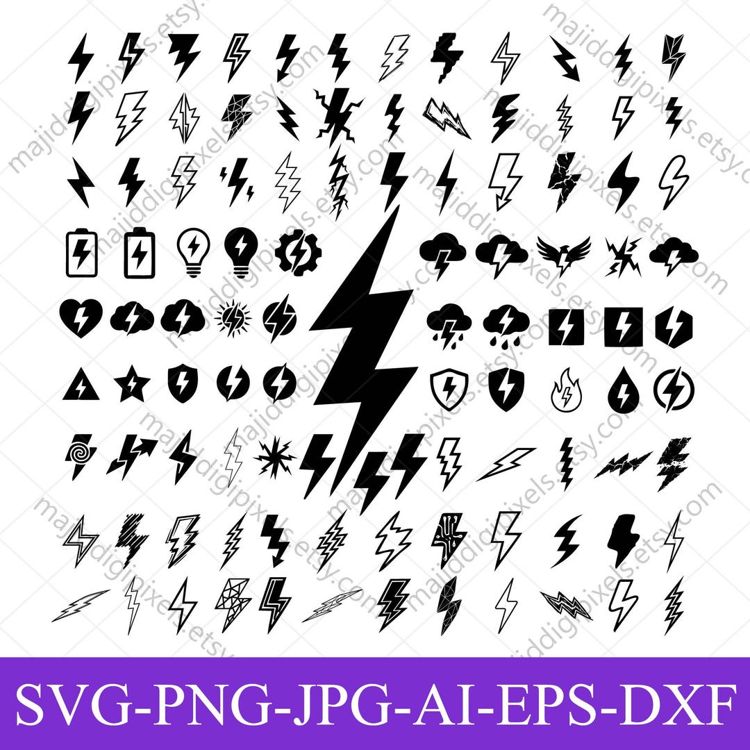 Lightning Bolt SVG Bundle, Thunderbolt SVG, Electric Bolt Icons ...