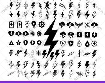 Lightning Bolt SVG Bundle, Thunderbolt SVG, Electric Bolt Icons, Thunder Flash Clipart, Power Symbol Cut Files, Cricut Silhouette png dxf