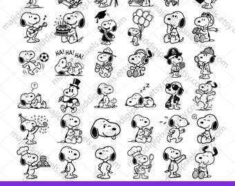 Snoopy SVG Bundle 36 Designs, Cute Cartoon Dog SVG, Funny Comic Dog Clipart, Cricut Cut Files Svg Png Eps Dxf, Instant Download