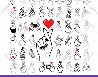 Korean Finger Heart SVG Bundle, Cute Love Sign Clipart, Hand Heart Gesture SVG, Kawaii Korean Love Symbol, Cricut Cut File Png Svg Eps Dxf