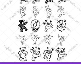 Grateful Dead Svg Bundle, Grateful Dead Png, Dancing Bears Svg, Skull Svg, Grateful Dead Cricut Shirt and Silhouette Cut Files, Vector, DXF