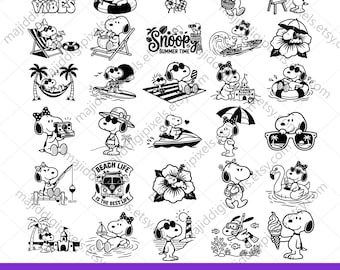 Sommer Snoopy SVG Bundle, Strand Snoopy SVG, Sommerferien SVG, Sommer Vibes SVG, Strandleben SVG, Cricut Cut Dateien Png Eps Dxf