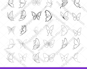 Butterfly Line Art SVG, Line Art Butterfly SVG Bundle, Butterfly Clipart Svg, Minimal Butterfly SVG, Butterfly Cut file Silhouette, Cricut