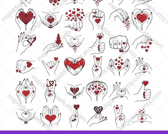 Love Hands SVG Bundle, Finger Heart SVG, Holding Hands Clipart, Heart Hands SVG, Romantic Hand Gestures, Valentine Svg, Cricut Png Eps Dxf