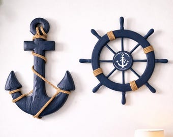 Houten wanddecoratie scheepsanker – hangstuk thema Middellandse Zee