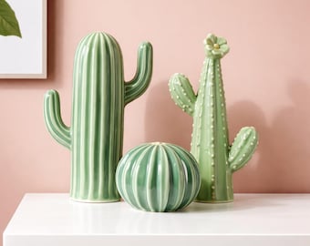 Noordse keramische cactusdecor – moderne groene kunstornament