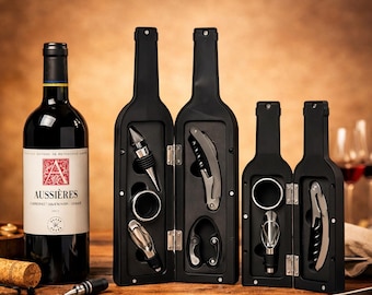 5-delige cadeauset wijnopener | Flesvormige etui, kurkentrekker, accessoireset