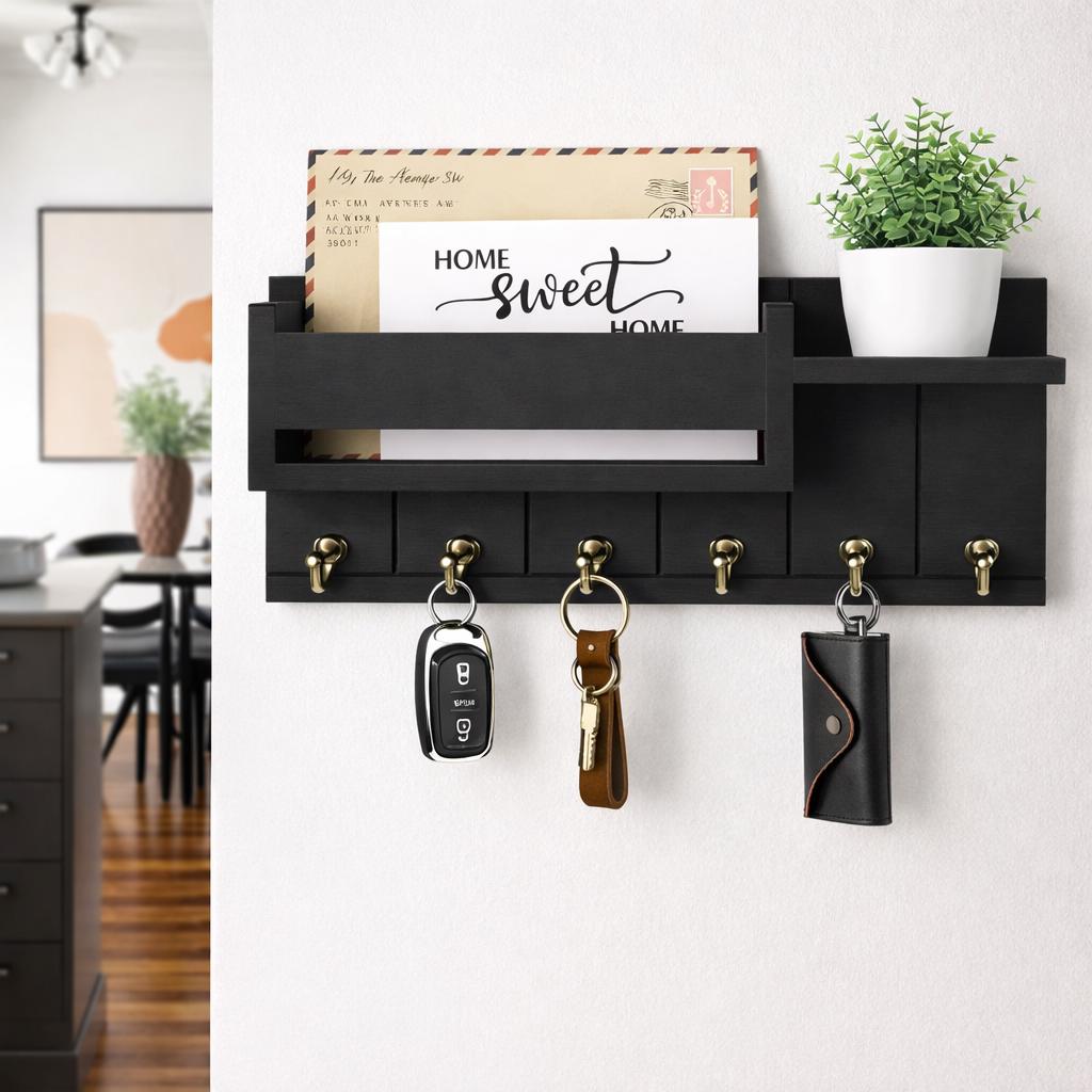 Rustic Wood Key Holder With Shelf – Wall Mounted Mail & Key Rack - Etsy