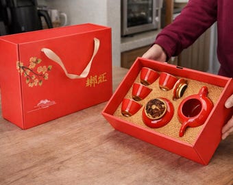 Chinese Kung Fu-theeset met rode dadelpruim – keramische set huwelijksgeschenken