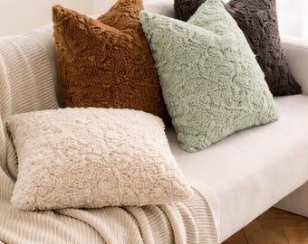 Pluche kussensloop van teddyfleece – zacht lamskussen, Scandinavisch minimalistisch bankdecor