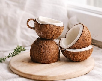 Retro keramische kokosbekers, met de hand geperst onregelmatig ontwerp, tropisch drinkgerei