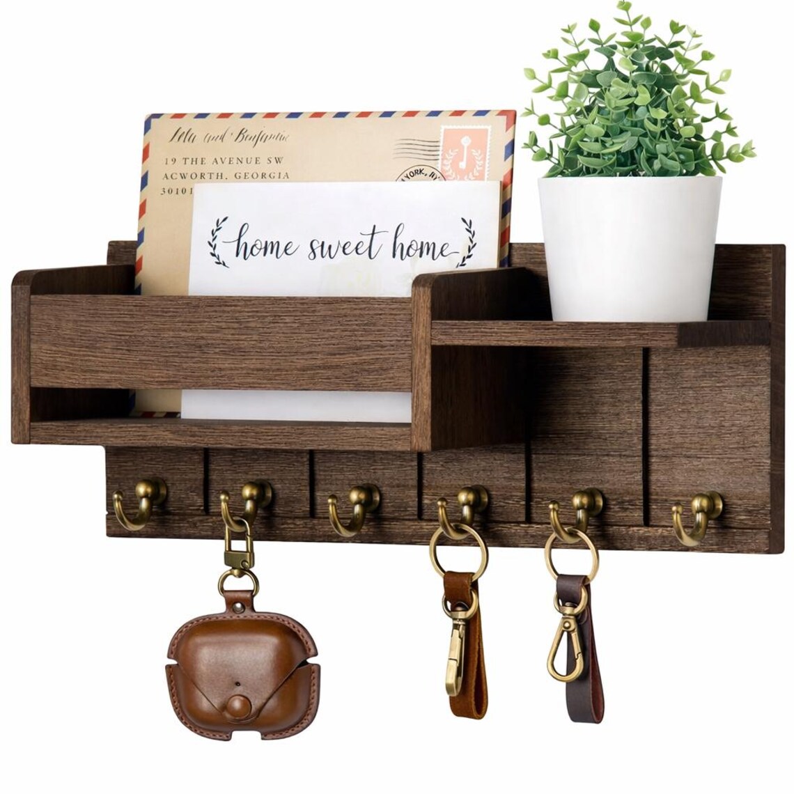 Rustic Wood Key Holder With Shelf – Wall Mounted Mail & Key Rack - Etsy