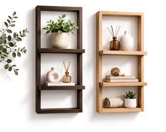 Rustieke houten zwevende plank met 2 lagen - wandgemonteerd displayrek