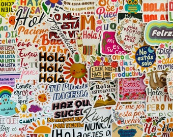 50Pcs Spanish Motivational Stickers Waterproof Vinyl Cute Inspirational Quotes Stickers for Laptop Water Bottle Journal Scrapbook