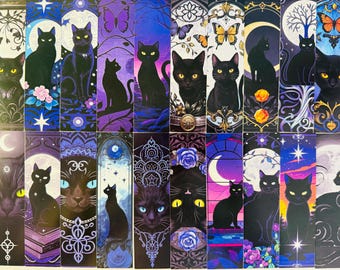 Dark Witch Gothic Bookmark Set Black Cat Moon Bookmarks Book Lover Gift Bookish Aesthetic Reading Marker Halloween