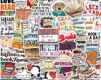 50Pcs Book Lover Stickers Reading Themed Waterproof Vinyl Decals Cartoon Stickers for Laptop Water Bottle Journal Gifts for Readers