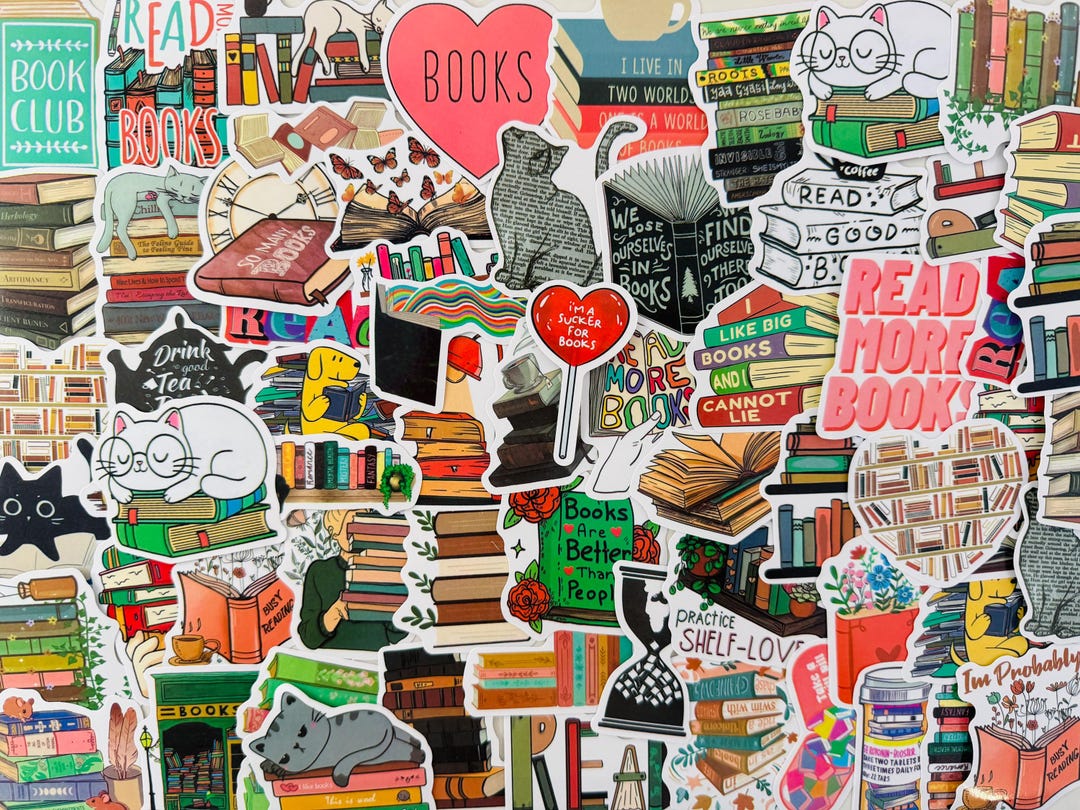50pcs Book Reading Stickers Pack Book Lover Vinyl Diary Scrapbook ...