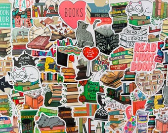 50Pcs Book Reading Stickers Pack Book Lover Vinyl Diary Scrapbook Journal Decals for Laptop Phone Kindle Notebook Luggage