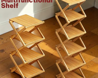 Bamboo Shoe Rack Foldable Organizer, Tall Narrow Storage Shelf, Space Saving Entryway Decor, Modern Minimal Home Gift multipurpose rack