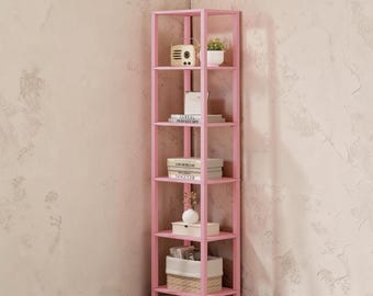 6 Tier Narrow Bookshelf, Modern Tall Bookcase for Small Spaces, Industrial Wood Shelf, Living Room Decor, Housewarming Gift Girl room decor