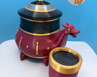Teapot Deck Box • 100 Double‑Sleeved Card Storage + Included Dice Cup • Fire Nation‑Inspired Commander Deck Box