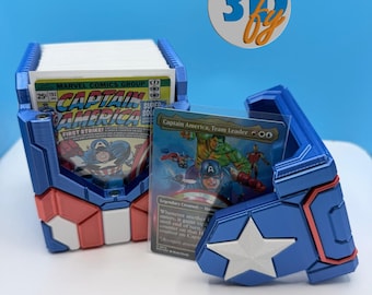 Captain America Deck Box | MTG Commander 100 Card Storage | Marvel Shield Card Holder | Magnetic Silk Finish Avengers Gift