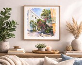Old San Juan Puerto Rico Watercolor Print – Tropical Street Art, Coastal Home Art