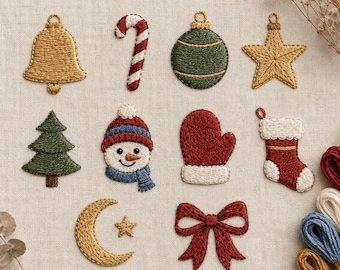 Christmas Mini Embroidery Patterns, 10 Hand Embroidery Designs, Printable PDF Pattern Bundle, Beginner Christmas Stitch Patterns