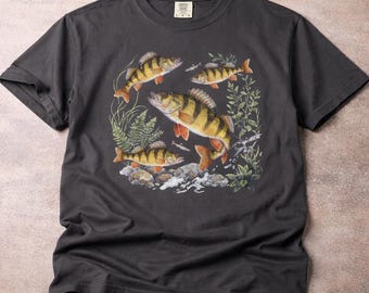 Perch Fish Shirt, Fishing Graphic Tee, Freshwater Bass Style Shirt, Fisherman Gift, Vintage Fish Illustration Tee, Outdoor Fishing Shirt