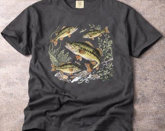 Largemouth Bass Fishing Shirt, Vintage Fish Graphic Tee, Fisherman Gift, Lake Fishing Shirt, Angler Shirt, Nature Fish Tee