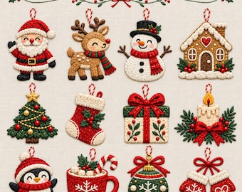 12 Christmas Embroidery Patterns PDF, Beginner Hand Embroidery Bundle, Cute Holiday Motifs, Printable Christmas Patterns
