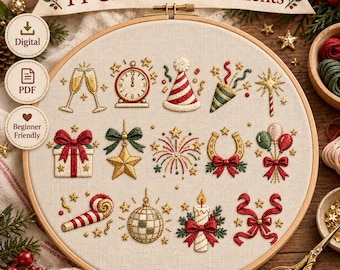 14 Christmas Embroidery Patterns PDF, Beginner Hand Embroidery Bundle, Holiday Ornament Designs, Festive Printable Patterns