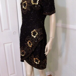Vintage 80s 30s style STENAY Flapper Beaded Sequin Cocktail Trophy Dress 100% Silk Short Mini Evening Gown size S Women's 4 6 image 7