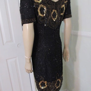 Vintage 80s 30s style STENAY Flapper Beaded Sequin Cocktail Trophy Dress 100% Silk Short Mini Evening Gown size S Women's 4 6 image 8