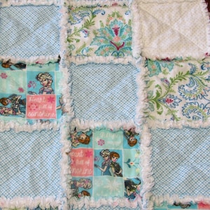 Disney FROZEN Elsa Anna Sisters Homemade Cotton 3-Layer Flannel Baby Girl Blue Pink Rag Quilt Blanket