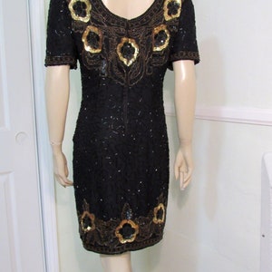 Vintage 80s 30s style STENAY Flapper Beaded Sequin Cocktail Trophy Dress 100% Silk Short Mini Evening Gown size S Women's 4 6 image 9