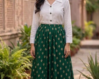 Camisa tradicional para mujer con falda larga - Conjunto étnico indio, atuendo indo-occidental