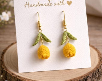 Tulip Earrings Crochet Pattern PDF – Long Drop Floral Dangle Earrings Tutorial, DIY Flower Jewelry Gift Idea