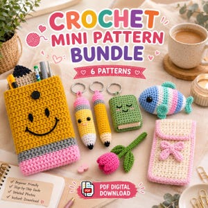 Back to School Crochet Bundle Patterns PDF | Kawaii School Supplies, Backpack Charms, Tulip Bag Plush, Teacher & Pencil Patterns Digital