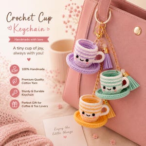 Crochet Coffee Cup Keychain PDF Pattern, Amigurumi Coffee Mug Keyring , plush keychain Cup Bag Charm, Coffee Lover Gift, Digital Cup Pattern