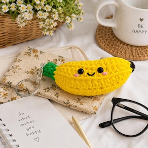 Crochet Banana Keychain PDF Pattern, Banana Fruit Lover, Kawaii Fruit Crochet Pattern, Banana Food Bag Car Charm, Digital Crochet Pattern