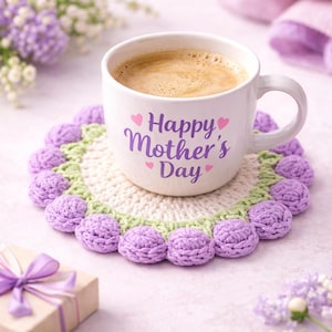 Crochet Flower Coaster Pattern PDF | Mother’s Day Gift, Crochet Floral Bouquet Coaster, Handmade gift for her, Coffee Coaster Gift for Mom