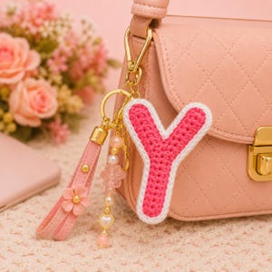 Portachiavi con alfabeto all'uncinetto, ciondolo per borsa con lettera fatto a mano, accessorio con alfabeto in filato, ciondolo personalizzato per zaino, portachiavi con iniziale Y R, decorazione per borsa