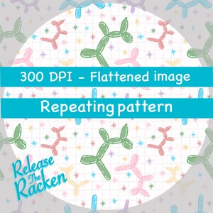 Balloon Dog Party White  Seamless Pattern - 300 DPI - Instant Download - PNG. Multicolored Sparkles Inflatable Balloon Art